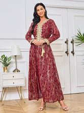 Fashion Chic Long Dresses Moroccan Abayas For Female Full Sleeve V-Neck Belted Clothing Elegant Arab Costumes Woman Red Dress